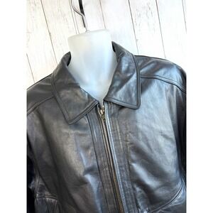 Members Only Men's Genuine Leather Bomber Jacket Black Full Zip Lined XL